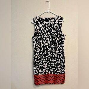 Alyx Sheath Black and White Geometric Patterned Dress with Red Hem. Size 14 PO